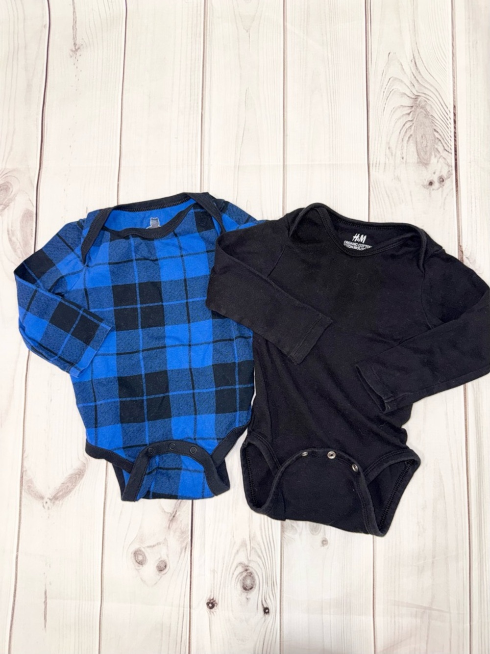 Black and Blue Long Sleeve Bodysuits - Size 9 months